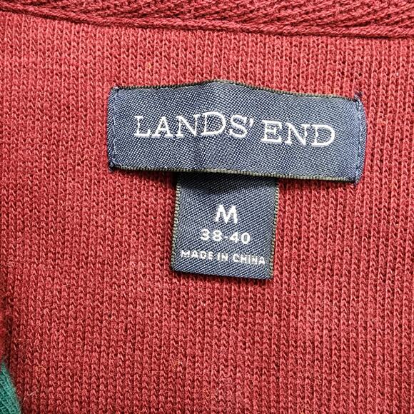 Lands End Sweater Mens M Green Bedford Rib Quarter Zip Long Sleeve Soft Pullover - Picture 4 of 9